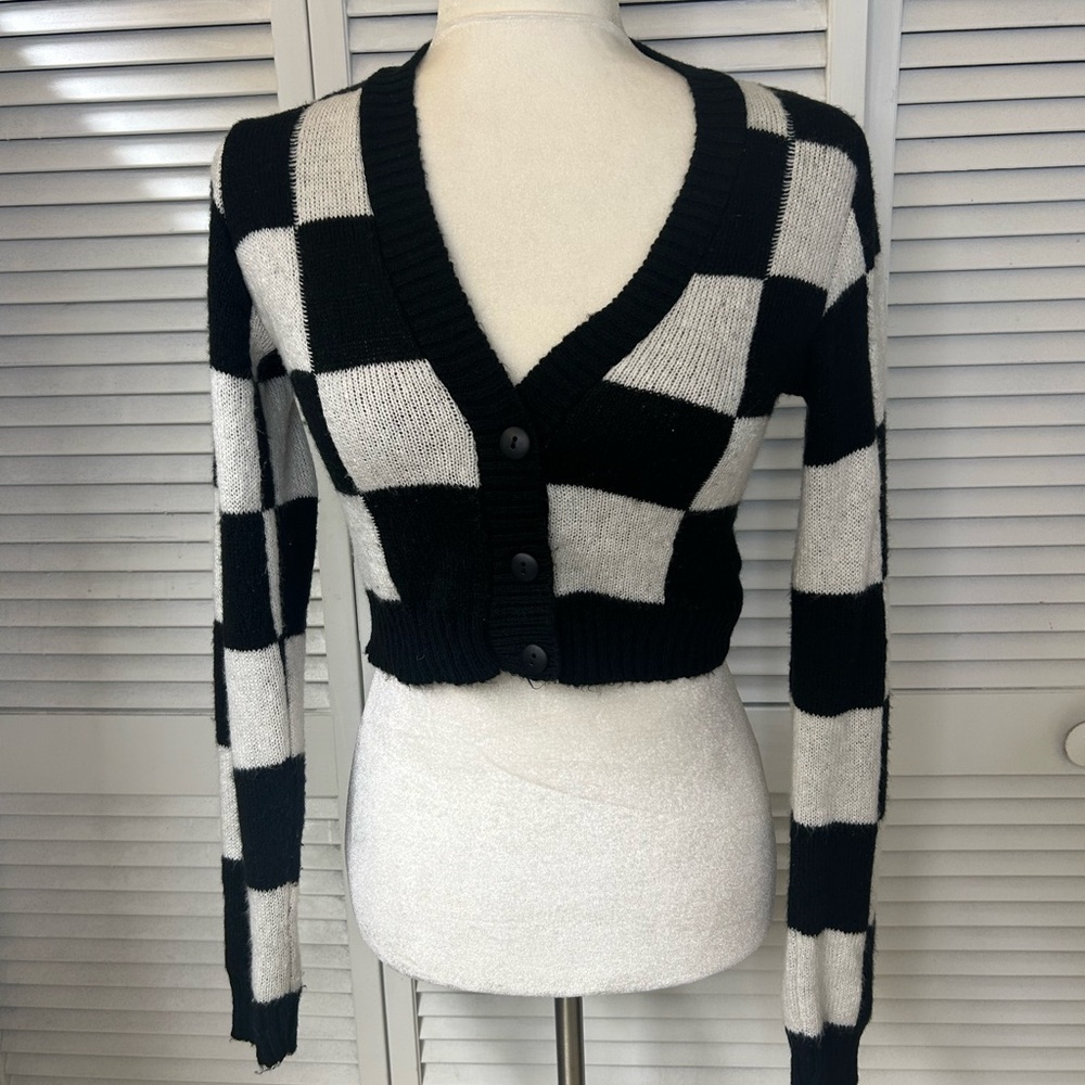 Nasty Gal Black and White Checkered Women's Sweater Size Small